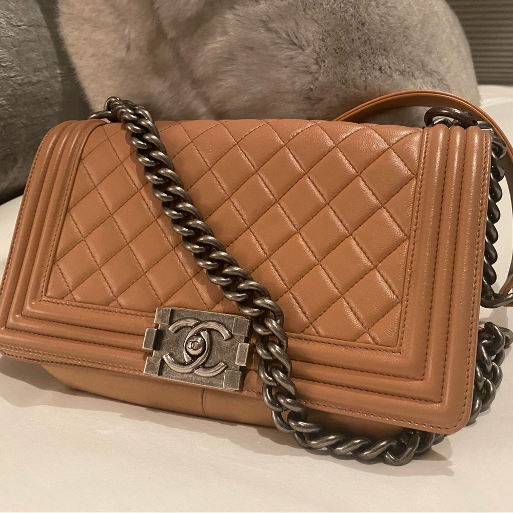 CHANEL Medium Boy Bag TAN w/ dust bag